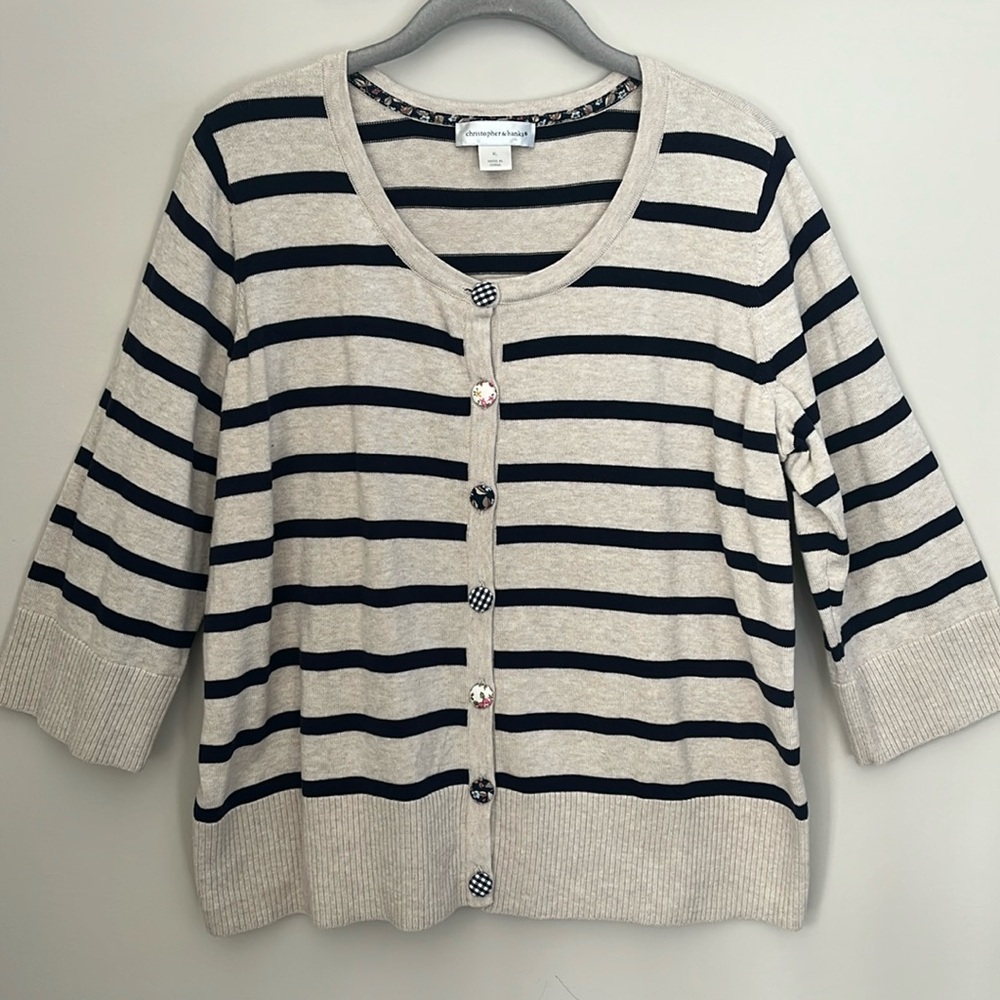 Christopher & Banks Navy Striped Sweater with Decorative Buttons size XL